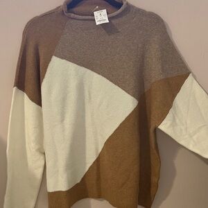 J. Crew Colorblock Crewneck Sweater in Brown, Tan & Cream